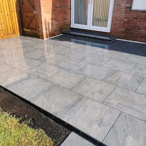 a patio that has been laid out and is ready to be installed